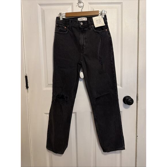 NEW Abercrombie & Fitch Women’s Black 90’s Straight Ultra High Rise 27 4S - Picture 1 of 11